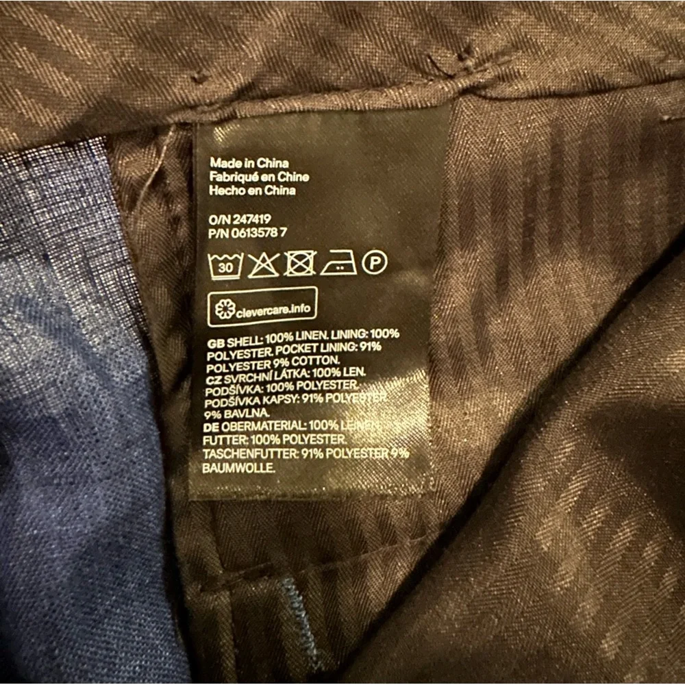 H&M linen pants, blue, never worn, slim fit, size 33R